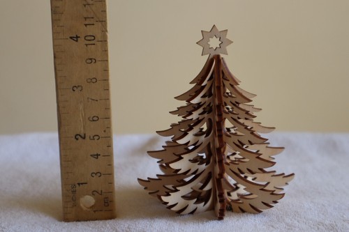 Germany 3D Laser Cut Wooden CHRISTMAS TREE Wood Craft Centerpiece Decoration 4" - Picture 3 of 9