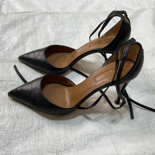 AQUAZZURA Firenze Heels schwarz Leder spitz zulaufend Riemchenhöhe 3" Größe 34 - Bild 6 von 11