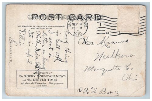 1910 Pikes Peak Rocky Mountain Nachrichten Denver Times Convention Colorado Postkarte - Bild 3 von 3