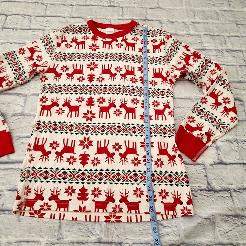 Hanna Andersson Erwachsene Unisex Long John Pyjama Oberteil M Baumwolle Creme Rot Hirsch - Bild 5 von 8