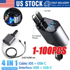 Retractable Car Charger 4in1 Fast Car Phone 16 Charger 120W USB Type C Cable lot