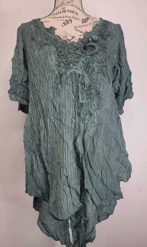 Pretty Angel Fairy Top Sz S Linen Blend Asymmetric Ruffled Romantic Whimsycal - Picture 2 of 11