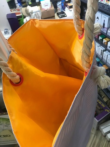 Mugler Angel TOTE Bolso de Hombro de Mano Bolso de Mano Azul Bebé Claro Rayas Blanco Shopper - Imagen 5 de 7