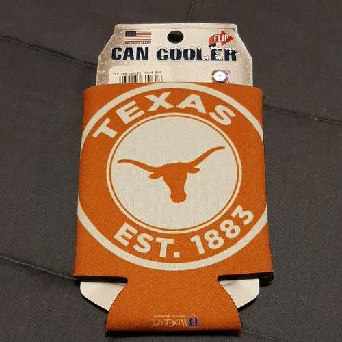 TEXAS LONGHORNS KOOZIE CAN COOLER NEW DOUBLE SIDED FLAT - Picture 1 of 2