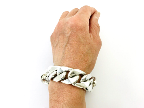 Heavy Taxco Mexican 925 Sterling Silver Curb Chain Bracelet. 20.5 cm, 223 grams - Imagen 6 de 14