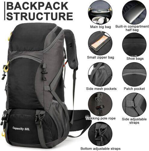 50L/60L/70L Hiking Camping Backpack Travel Luggage Rucksack with Rain Cover - Picture 82 of 107