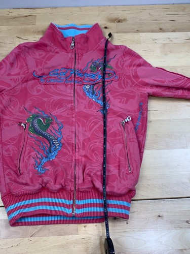 Ed Hardy Christian Audigier Jacket Womens XS Pink Rhinstones Embroidered #9083 - Picture 8 of 11