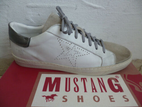 Mustang Zapatillas Zapatos de Cordones Deportivos Abotinados Blanco Cuero Nuevo - Imagen 1 de 6
