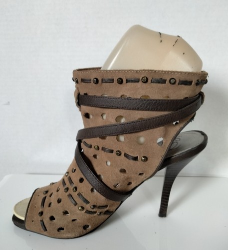 Fergie "Magnetized" Tab Suede Open Toe & Heel Ankle Boots 7.5-M - Picture 7 of 13