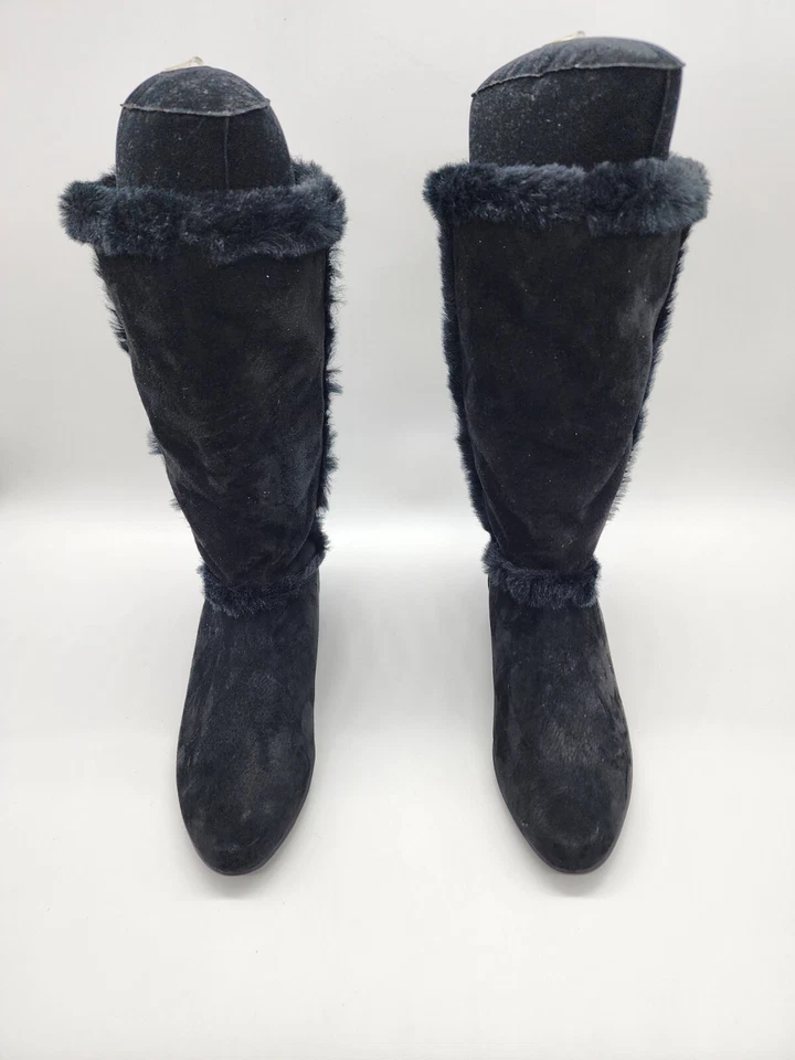 Yellow Box Women's Tall Winter Black Suede Leather Boots Size US 7.5M (RARE) - Image 2 of 4