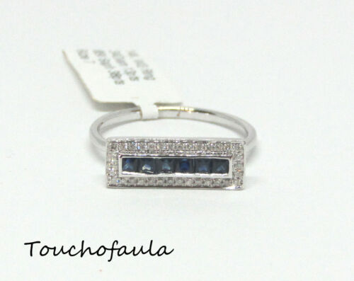 14K WHITE GOLD BLUE SAPPHIRE AND DIAMONDS RING BEAUTIFUL SIZE 7 TCW 1/2 CTS - Picture 4 of 5