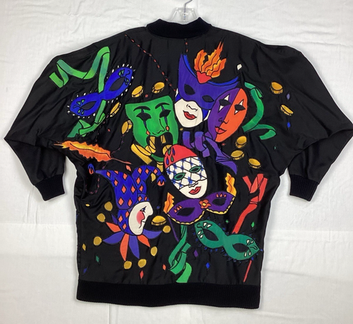 Black Silk Jacket Silkscapes Art-to-Wear Theatre Mardi Gras Masks Theater