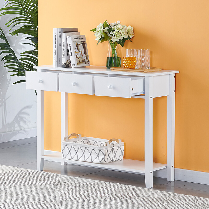 2 3 Drawers Console Table Storage Shelf Hallway Desk Wooden Dresser Desk White