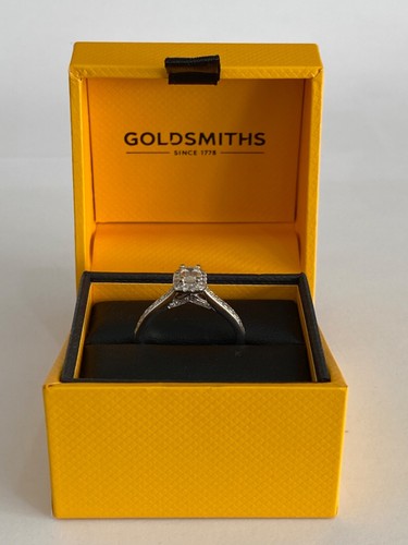 Goldsmiths 18ct Gold 0.5ct Emerald Cut Halo Diamond Ring 18 Carat 18K White Gold - Picture 22 of 24