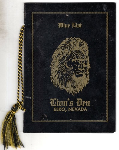 Wine List Menu LION'S DEN Elko Nevada 1974 Vintage Original - Picture 1 of 2