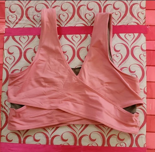 M Victoria's Secret VSX Sport Bra Coral Wrap Mesh Top Gym Yoga Lounge Sleep - Picture 9 of 12