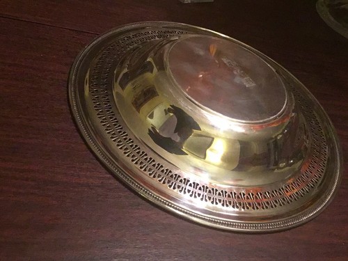 Wm Rogers RETICULATED Silverplate Bowl or Deep Tray 12" Round Antique Vintage - Picture 3 of 6
