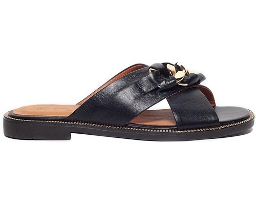 Womens Unity.In. Diversity Leather Chain Slide Sandals Talia BLK Gold Size 8-8.5 - Picture 3 of 5