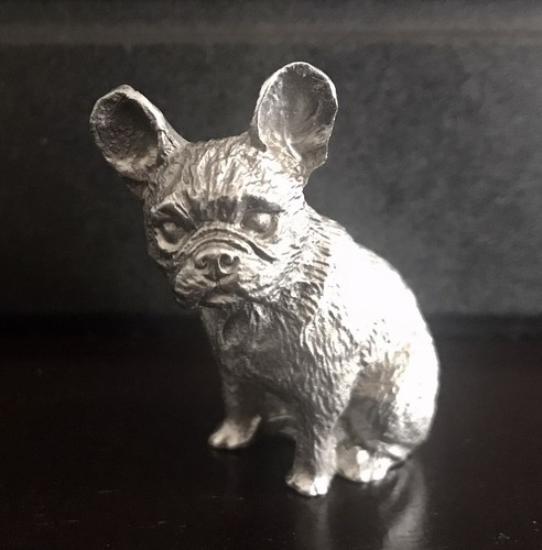 Fine Pewter Silver FRENCH BULLDOG Puppy Highly Detailed Figurine Statue