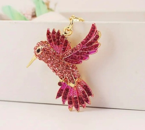 Beautiful Hummingbird Rhinestone Gold Key Chain Purse Backpack Charm Keychain - Picture 2 of 5
