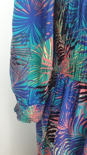 Abito MONSOON manica 3/4 stampa palma shirred UK 16 nuovo etichette bx10 - Foto 3 di 6