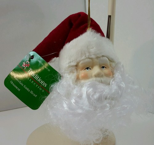 Christmas House Traditions Porcelain Santa Head Ornament Red Cap Greenbrier - Picture 4 of 12