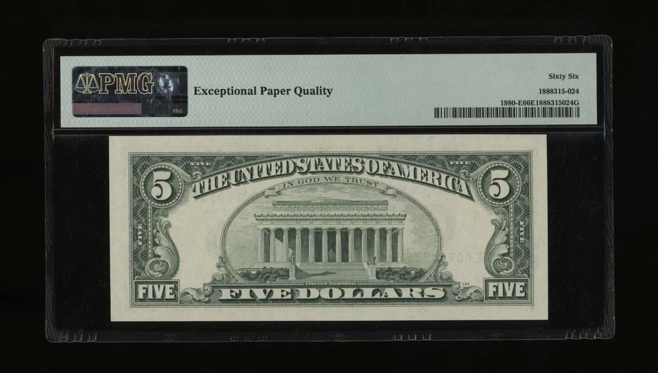 DBR 1988-A $5 Richmond Gem Fr. 1980-E PMG 66 EPQ Serial E00900526E - Image 2 of 2