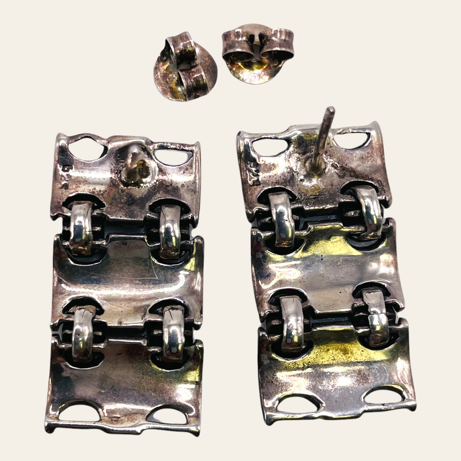 925 Sterling Silver Large Rectangular Marcasite P… - image 6