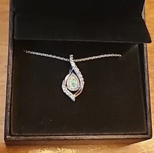 New Kay Jewelry Pear-shaped lab-created Pink opal & white saphire necklace