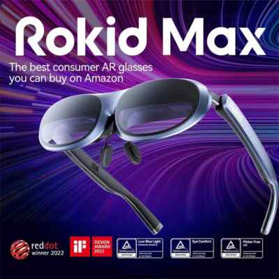 ROKID MAX AR Smart Glasses   160  OLED Display, 120Hz, HDCP, 50° FOV, Cloud Game