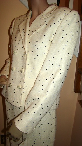 Traje Falda Noviello Bloom Años 1980 Blanco con Puntos Negros Etiquetas Originales Talla 10 - Imagen 7 de 12