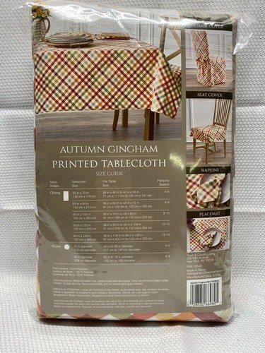 Autumn Gingham Tablecloth 60” X 144” Oblong Orange Green Red Plaid Spring Fall - Picture 2 of 2