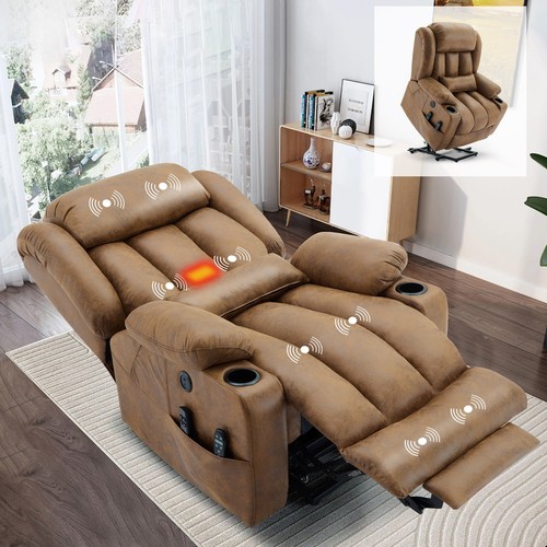 Large Lay Flat Power Lift Recliner Chair with Heat Massage & Extended Footrest - Picture 5 of 40