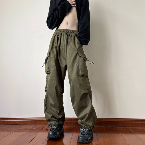 Women Drawstring Casual Vintage Solid Color Low Waist Loose Trousers Wide Leg - Picture 6 of 21