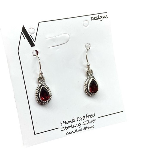 Garnet Earrings Solid 925 Sterling Earrings Teardrop Dainty Genuine Natural - Picture 3 of 6
