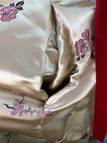 Vintage Maxi Dress custom made gold Asian satin empire waist XS - Picture 8 of 12