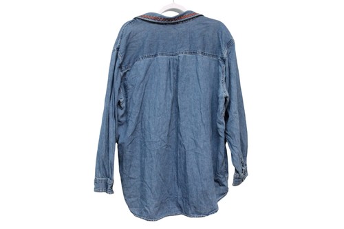 Blusa Vintage Cambray Denim Abotonada Talla 2X Otoño Bordado Hoja Algodón - Imagen 9 de 11