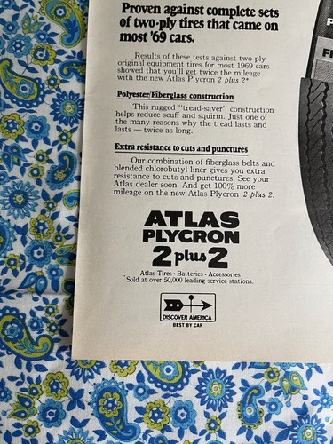Vintage 1969 Atlas Tires Print Ad Plycron 2 Plus 2 - Bild 5 von 7