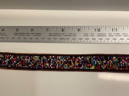 Womens Size S 36” Beaded Leather Belt multicolored textured silvertone buckle - Picture 4 of 19