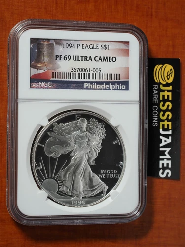 1994 P PROOF SILVER EAGLE NGC PF69 ULTRA CAMEO LIBERTY BELL LABEL