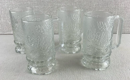 Footed Glasses/Mugs Ponderosa Pine design Vintage Indiana Glass Tiara Set of 4