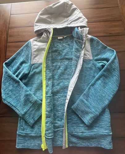 Puma Girls Blue Heather & Lime Green Logo Zip up Fleece Size 10/12 - Picture 3 of 7