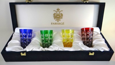 FABERGE ODESSA RUBY RED CASED CUT TO CLEAR CRYSTAL WATER ICED BEVERAGE SIGNED FABERGE ODESSA RUBY RED CASED CUT TO CLEAR CRYSTAL WATER ICED BEVERAGE SIGNED
