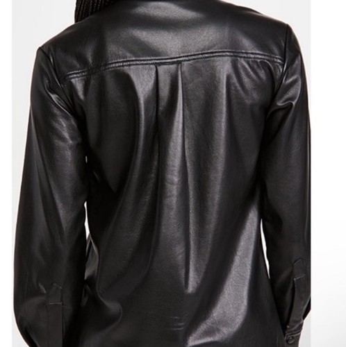 NWT Good American FAUX LEATHER SHIRT GWT0154NA BLACK001 Size 2 Medium - Picture 4 of 7