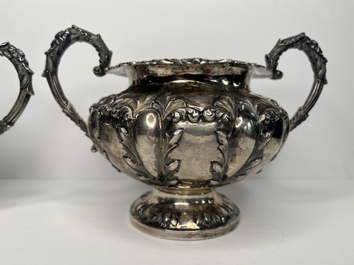 Antiguo juego de té victoriano de plata de ley de 2 piezas Londres 1863 por William Hunter - Imagen 6 de 24