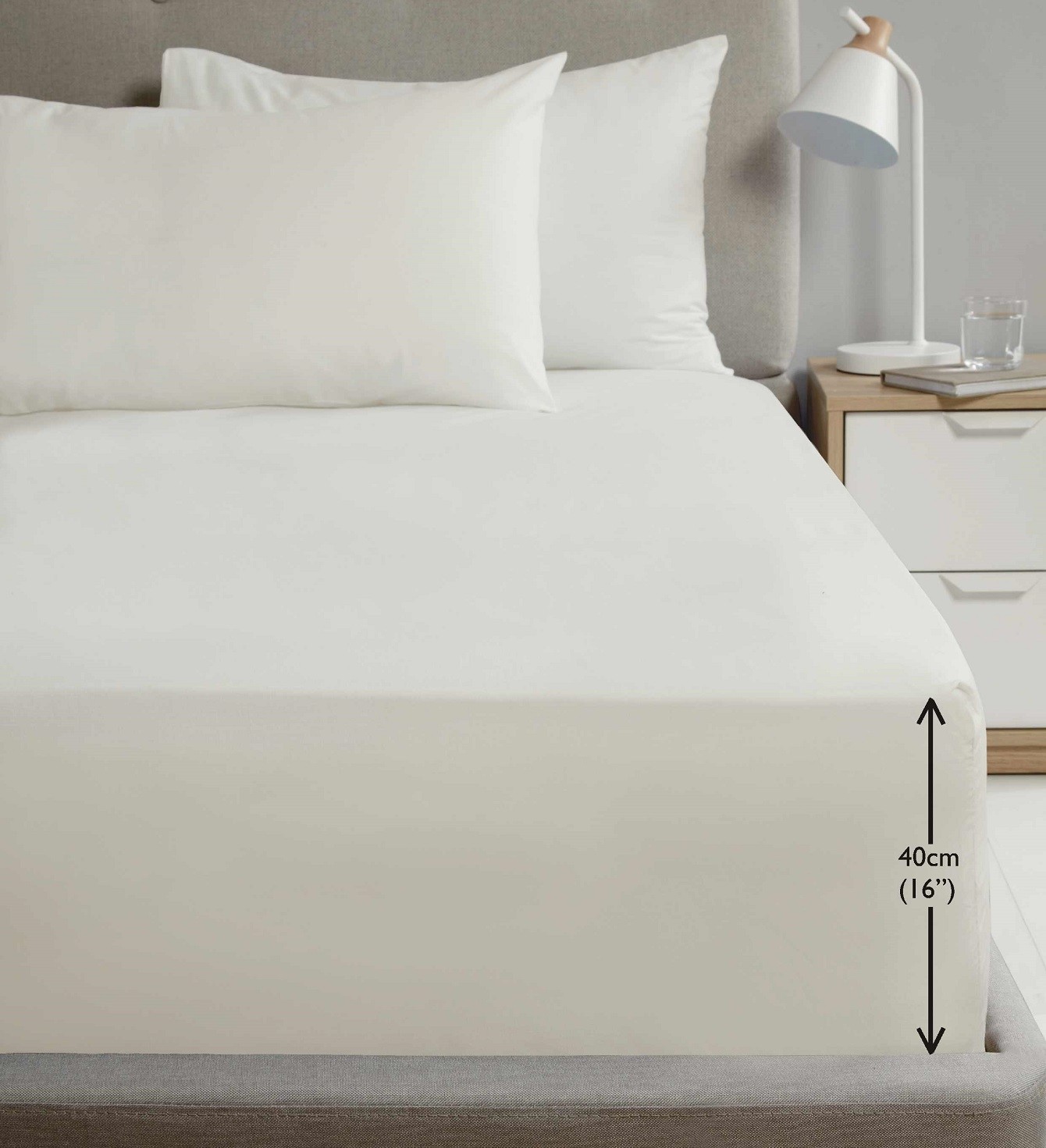 Extra Deep Percale Fitted Sheet 16"" 40cm Plain Cotton Ivory Cream King Bedding