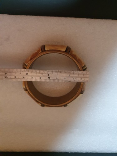 Vintage Chunky Bracelet / Bangle Decorated Camel Bone On Brass - Picture 6 of 6
