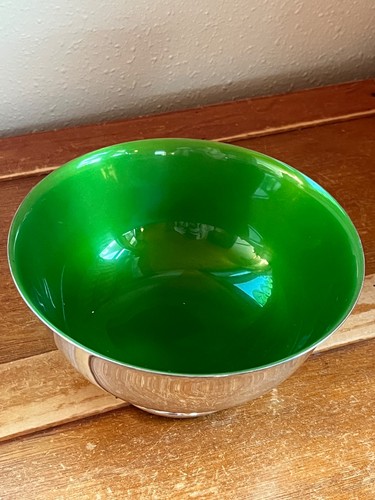 Vintage Reed & Barton Marked Footed Silverpate Bowl w Green Enamel Interior - - Picture 1 of 10
