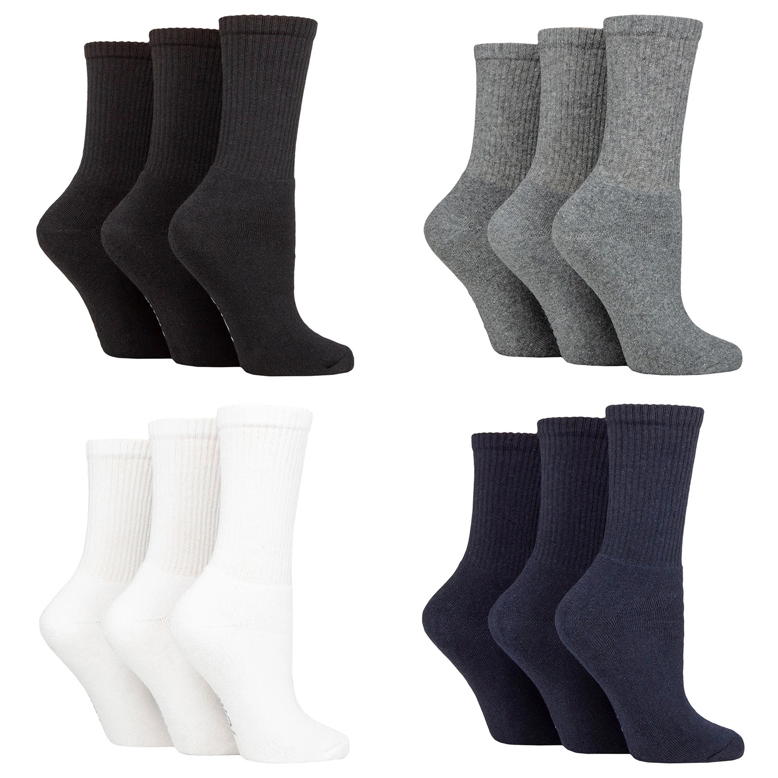 SOCKSHOP TORE - 3 Pack Womens Plain Crew Cotton Sport Socks