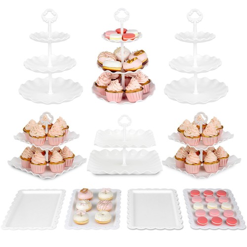 Pack of 10 Cake Stand Set with 3 x Two-Tier and 3 x Three-Tier Cupcake Stands... - Picture 1 of 5